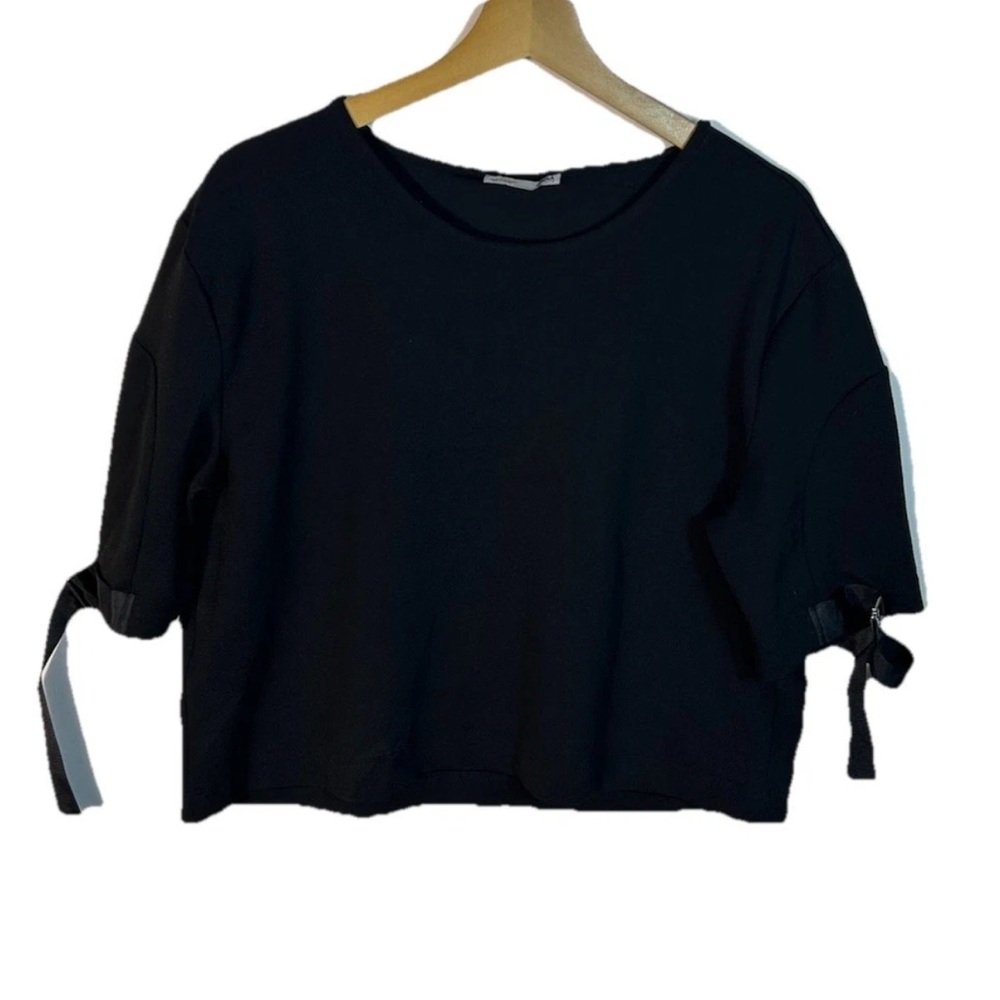 Zara Black Crop Tie Front T-Shirt